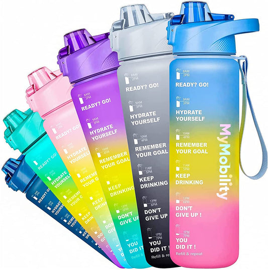 32oz Motivational Water Bottle with Time Marker & Strainer